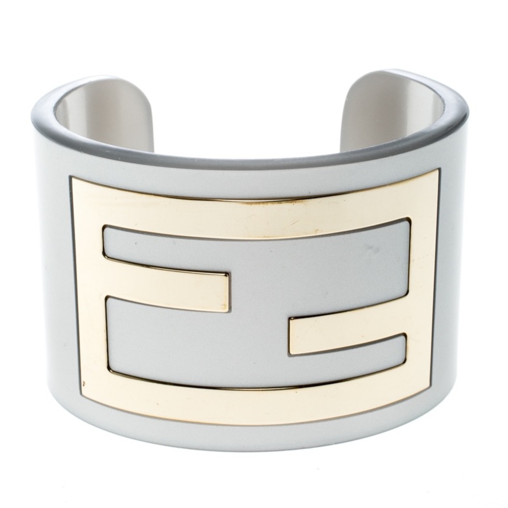 FENDI Grey Resin Gold Tone Cuff Bracelet